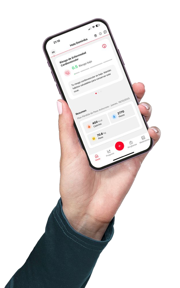 App gSense mostrando el resumen del día y la salud del corazón de la persona