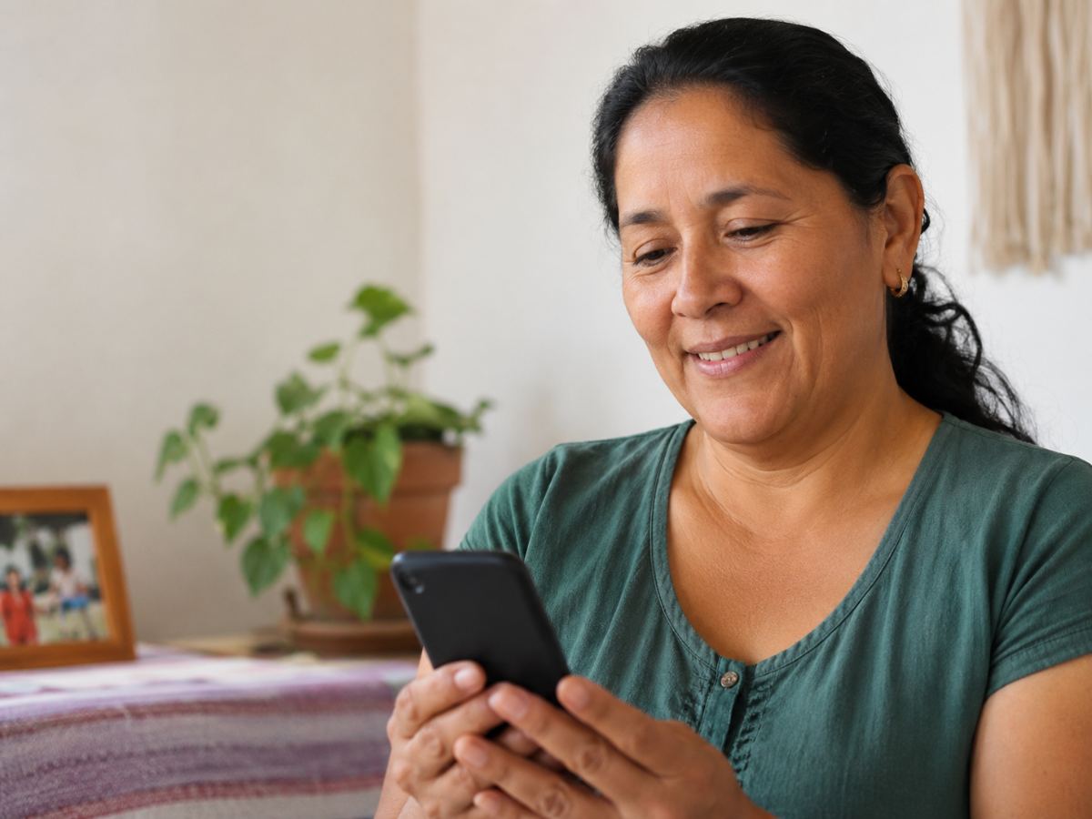 Mujer de la comunidad usando la app gSense en su celular